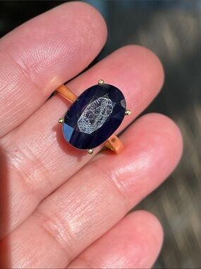 Natural Blue Sapphire Large Oval Yellow Gold Plated 925 Silver Size 7.5 AGA Cert